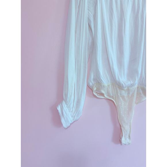 FREE PEOPLE INTIMATELY SATIN BODYSUIT IN WHITE SIZE MEDIUM - Picture 3 of 6